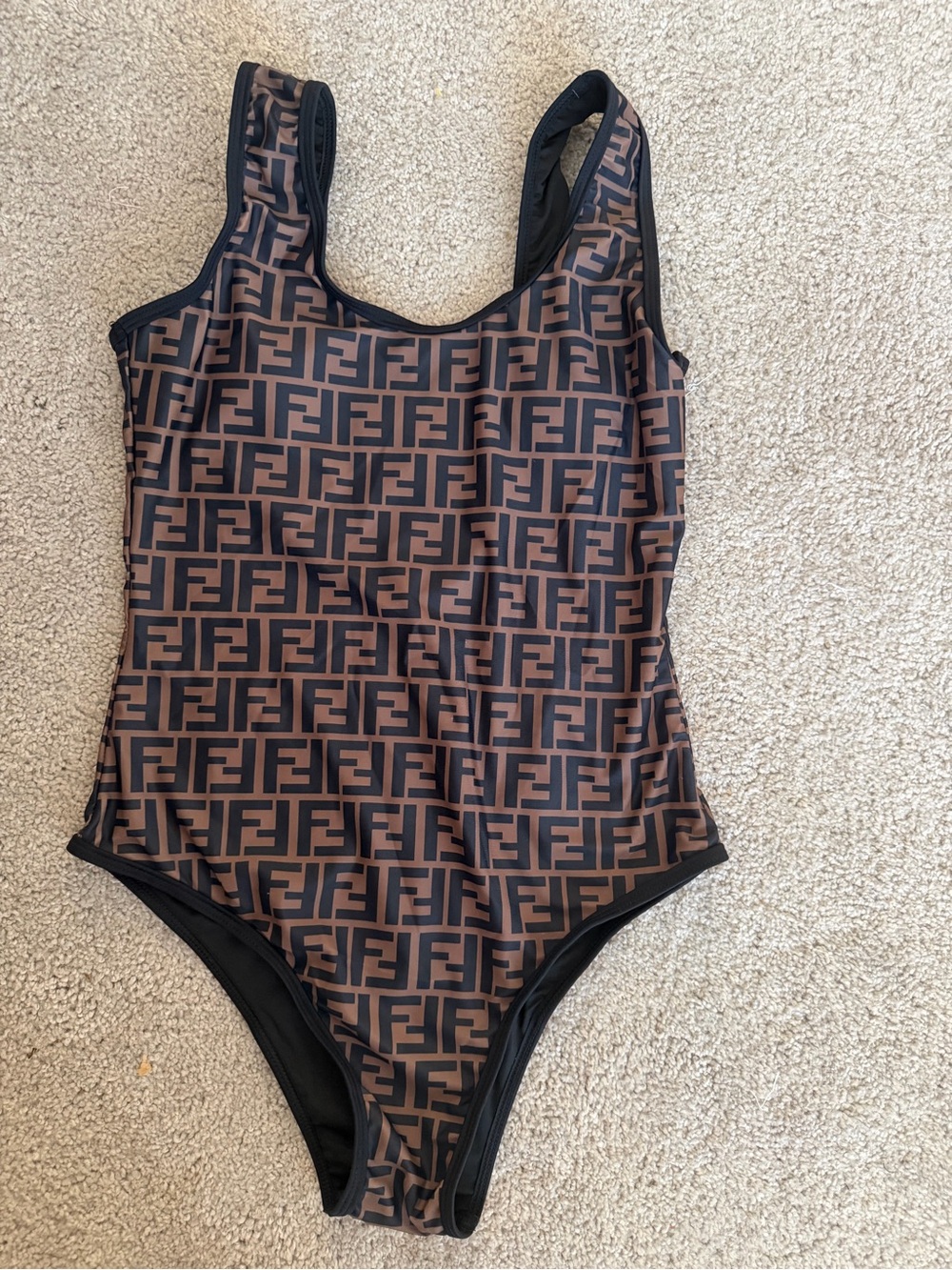 Fendi Brown & Black Logo-Print One-Piece Swimsuit